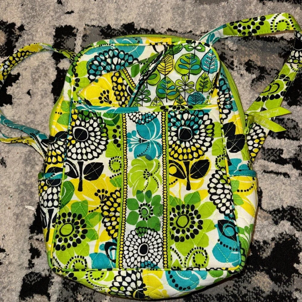Vera Bradley Limes Up Small Backpack Quilted Floral Green Yellow Mini Bag